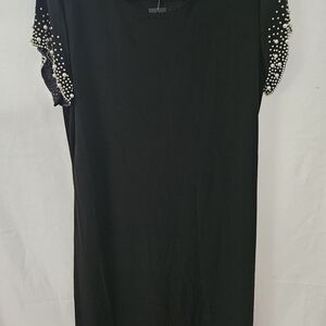 Tiana B. Black Asymmetrical Dress with Pearl Accents